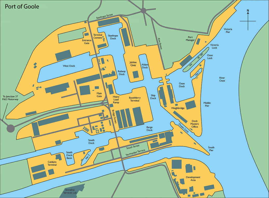 Detailed map of Port of Goole showing docks and facilities