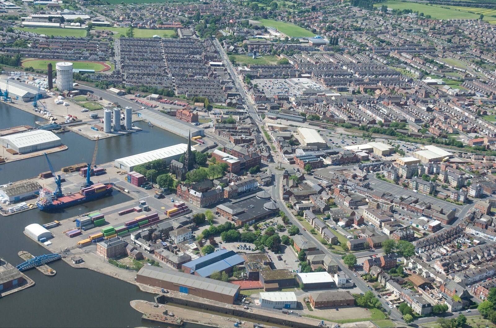 Aerial view of Goole port and surrounding area