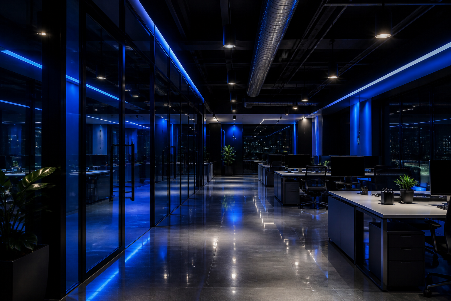 Immaculate open-plan commercial office cleaned by Kingz Cleaning