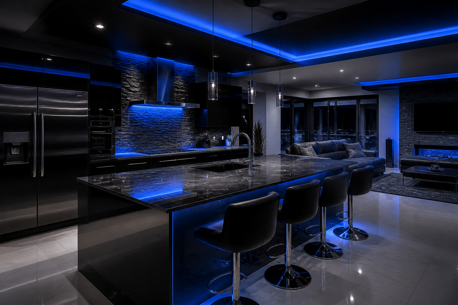 Spotless modern residential kitchen and living area cleaned by Kingz Cleaning