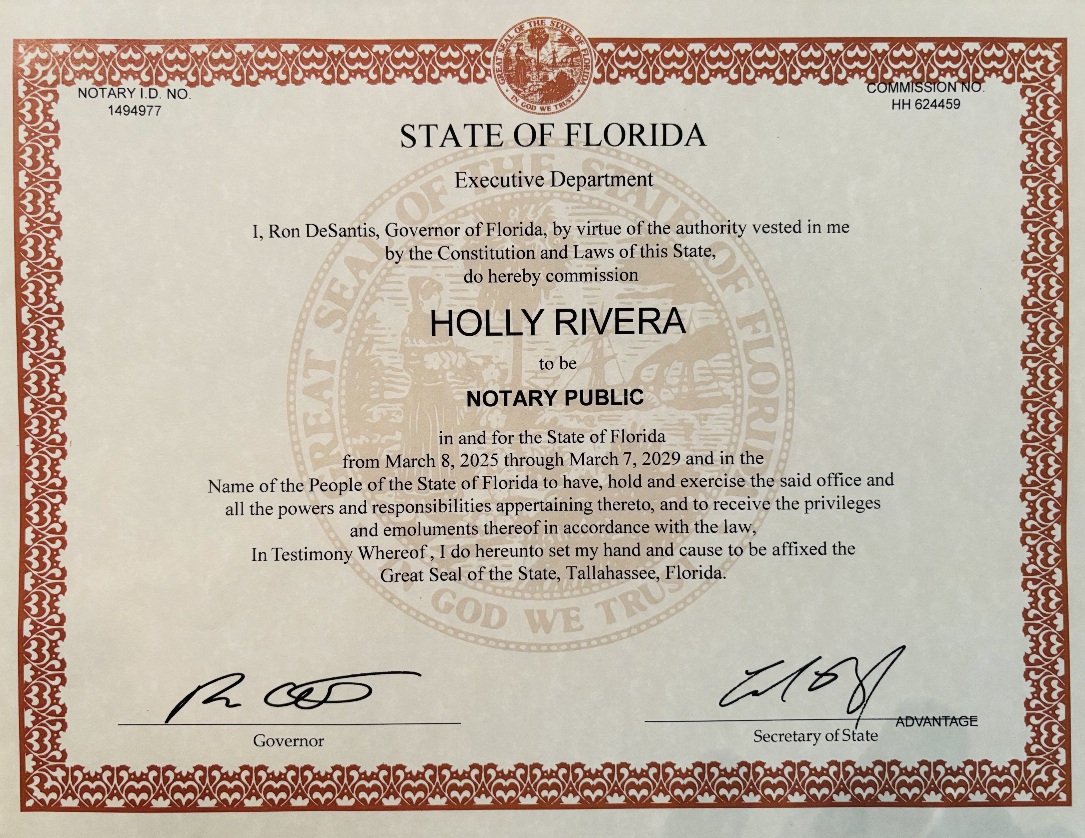 Notary Public Certificate