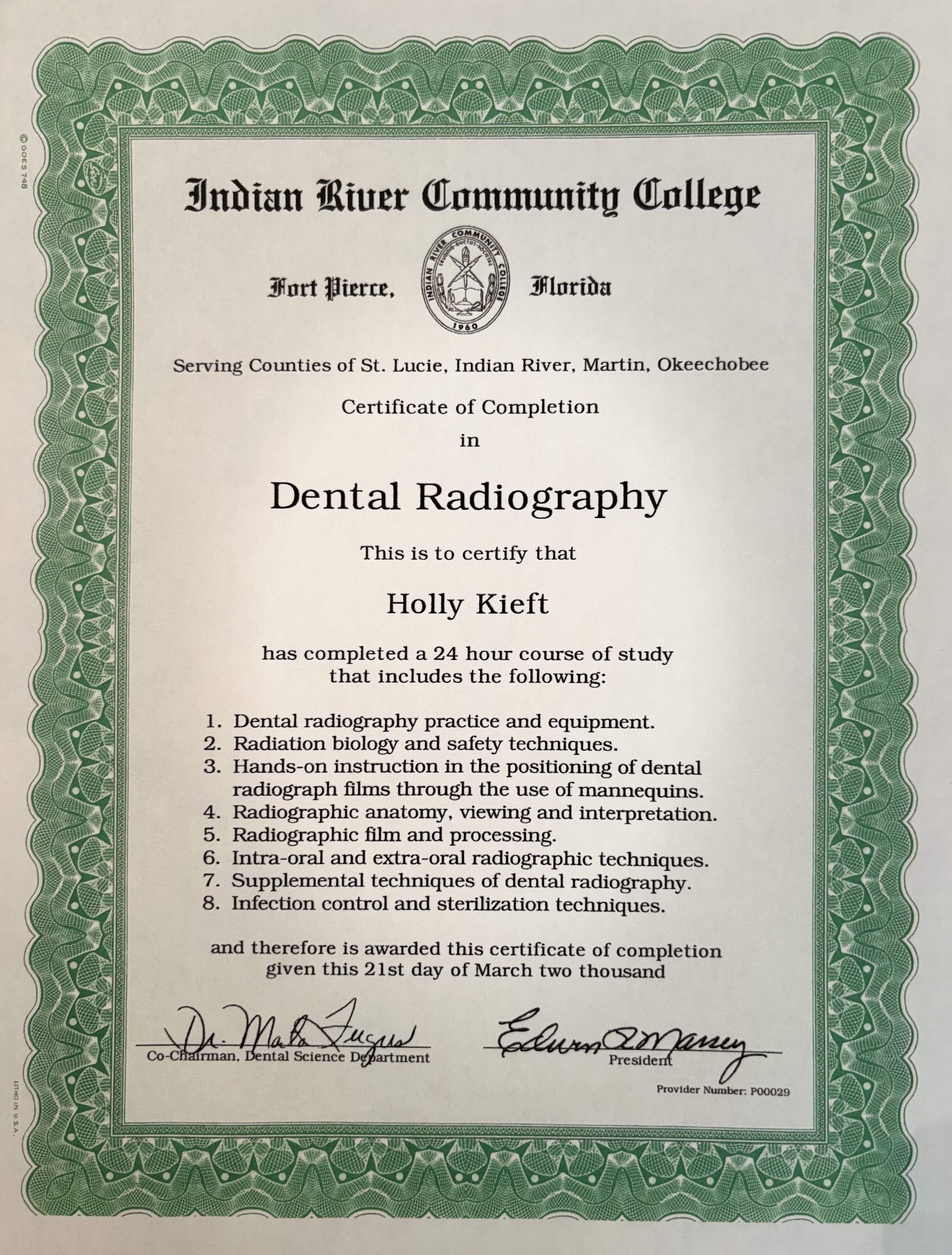 Dental Radiography Certificate